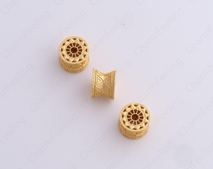 Gold Bucket Beads, Gold Tube Beads, Large Hole Beads,18K Gold FIlled Beads, DIY Beaded Accessories 7.7x6mm