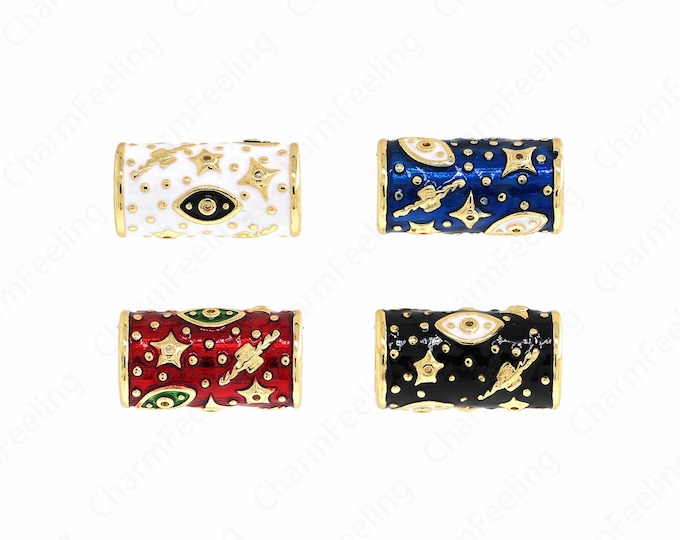 Enamel Charm, 18K Gold Filled Round Spacer Beads, Enamel Spacer Beads,Tube Beads, DIY Bracelet Accessories, 20x11x11mm