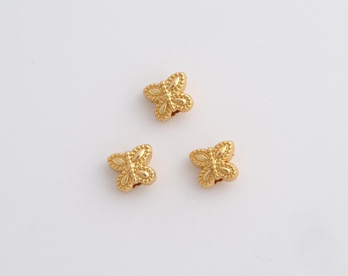 10 pcs Gold Butterfly Bead, Insect Beads,18K Gold Filled Butterfly Necklace Bracelet Beads DIY Jewelry Supplies, 6.2x5.4x3.4mm