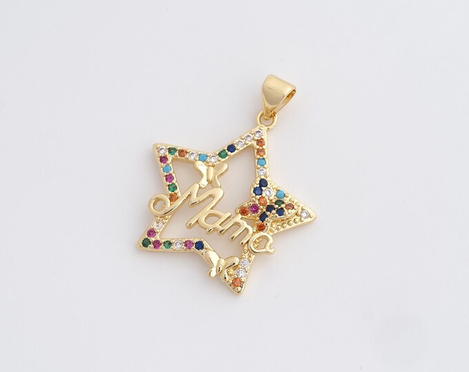 CZ MAMA Pendant,Star Pendant,18K Gold Filled Letter Charm,DIY Jewelry Accessories,31x24.8x3.2mm