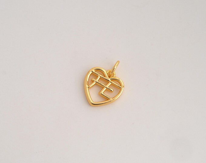 FE Pendant,Heart Pendant,18K Gold Filled Letter Charm,DIY Jewelry Accessories,15x11x1.8mm