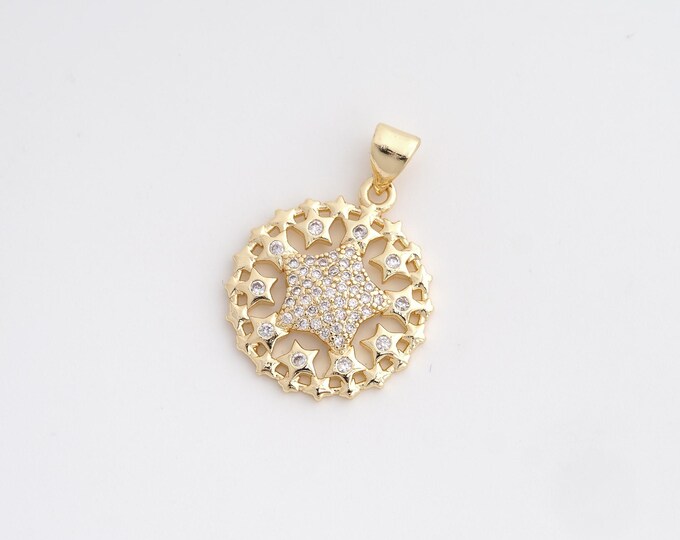 CZ Star Pendant,Celestial Pendant,18K Gold Filled Starburst Charm,DIY Jewelry Accessories,26x18.6x2.8mm