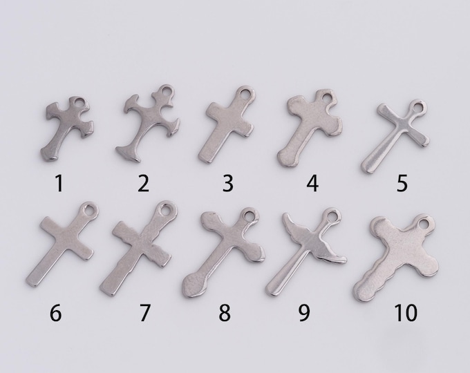 10 pcs Stainless Steel Cross Pendant,Christian Charm,Cross Necklace,Cross Charm,DIY Jewelry Accessories