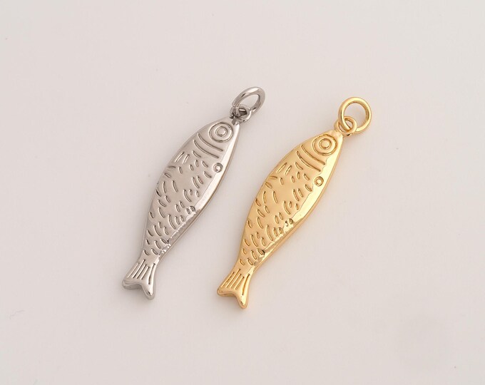 Fish Pendant,Marine Life Pendant,18K Gold Filled Fish Charm,DIY Jewelry Accessories,34.3x8x2.8mm