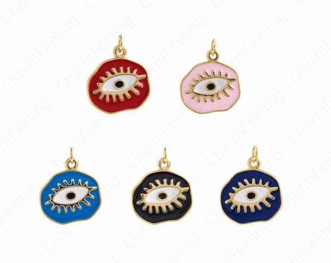 Gold Eye Pendant,Micropavé CZ Eye Pendant Eye Pendant, 18K Gold Filled Good Luck Pendant Round Eye Necklace, 23.5x18.8x2.1mm