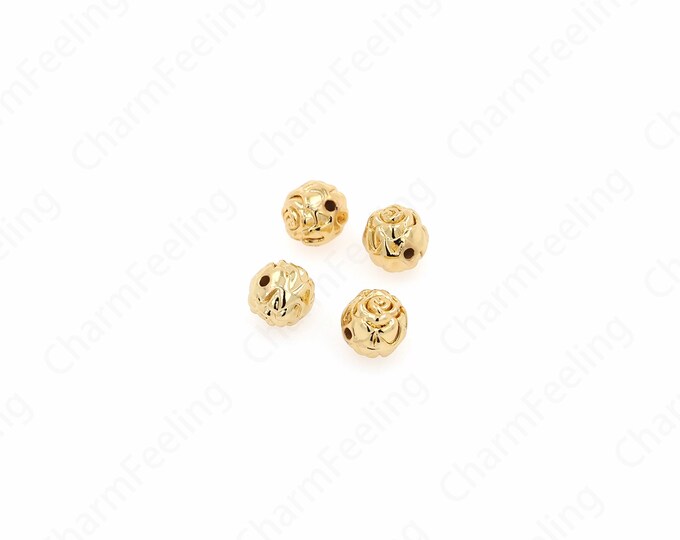 10 pcs Alloy Flower Spacer Beads, 18K Gold Filled Plant Beads, Bracelet Beads,Round Beads, DIY Jewelry Supplies,8mm