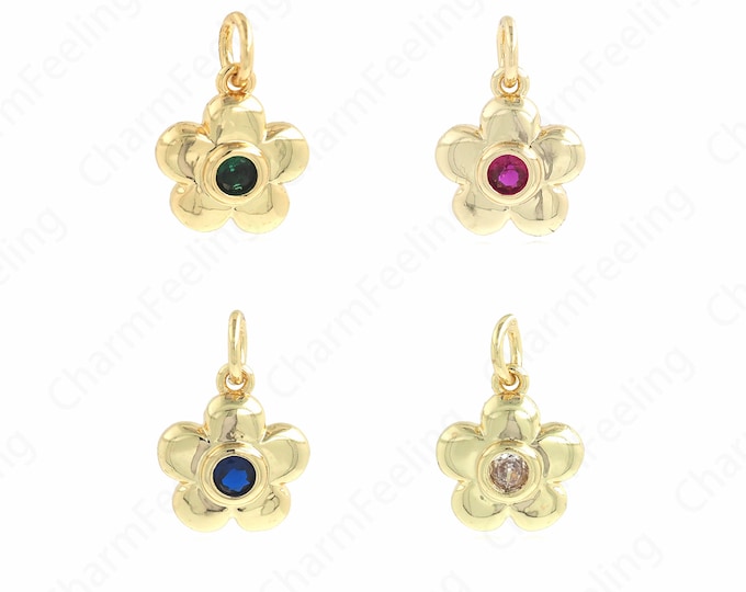 Plant Charm, Micropavé CZ Plant Pendant,18K Gold Filled Flower Pendant,Flower Necklace,DIY Jewelry Making Accessories, 14x10x2.8mm