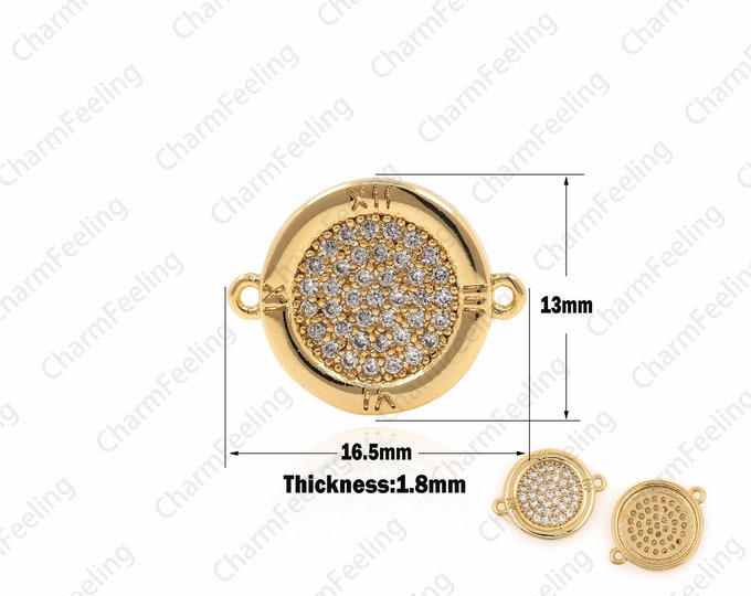 CZ Round Charm Connector,Bracelet Necklace Jewelry Connector,CZ Micro Pave Circle Charm 16.5× 13 ×1.8mm  1pcs