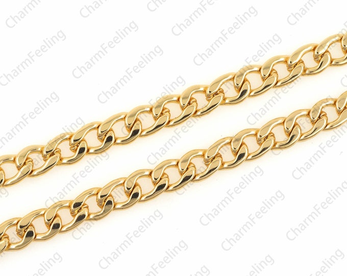 Chain necklace, brass chain, welded chain, Cuban chain necklace, chain necklace 8.9x5.9x1.8mm 1 meter