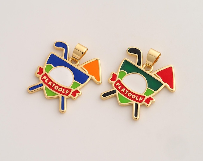 Enamel Golf Pendant,Sports Pendant,18K Gold Filled Golf Charm,DIY Jewelry Accessories,25.7x23.3x1.8mm