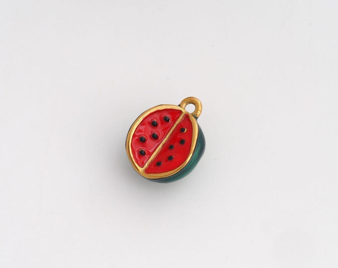 Enamel Watermelon Charms,Dainty Fruit Charm, 18K Gold Filled Watermelon Pendant,DIY Jewelry Accessories 16x13x8.8mm