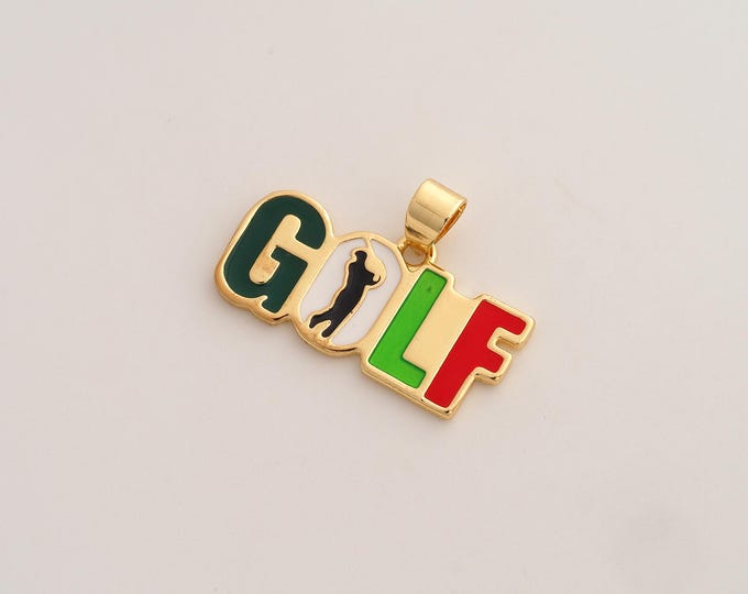 Enamel Golf Letter Pendant,Golf Pendant,18K Gold Filled Letter Charm,DIY Jewelry Accessories,18.7x27.3x1.7mm