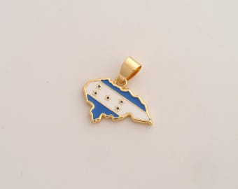 Enamel Honduras Flag Pendant,Honduras Map Pendant,18K Gold Filled Honduras Charm,DIY Jewelry Accessories,19.7x20x1.8mm