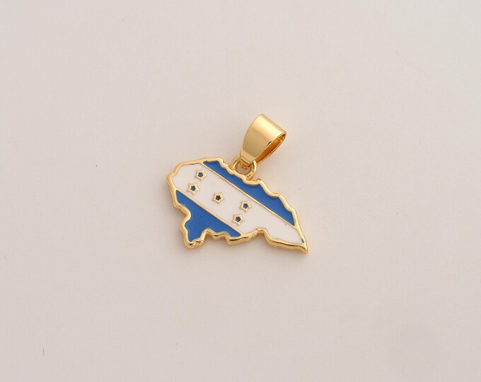 Enamel Honduras Flag Pendant,Honduras Map Pendant,18K Gold Filled Honduras Charm,DIY Jewelry Accessories,19.7x20x1.8mm