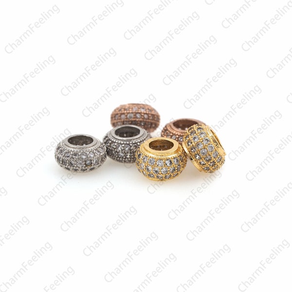 Micro Pave CZ Round Spacer Beads,Big Hole Spacer Beads for DIY jewelry making 8.5 ×4.8mm Hole 4.5mm 1pcs