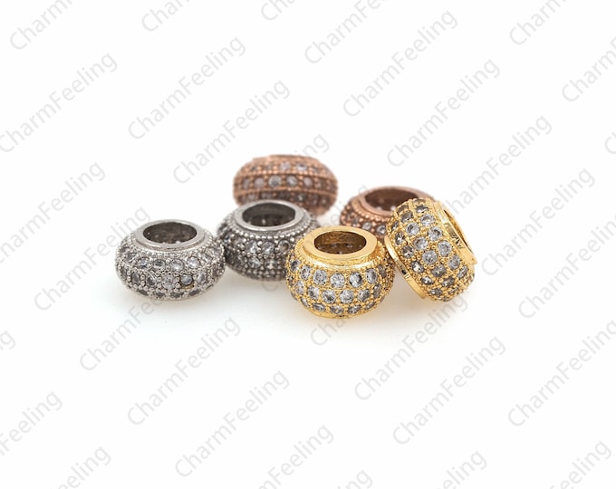 Micro Pave CZ Round Spacer Beads,Big Hole Spacer Beads for DIY jewelry making 8.5 ×4.8mm Hole 4.5mm 1pcs
