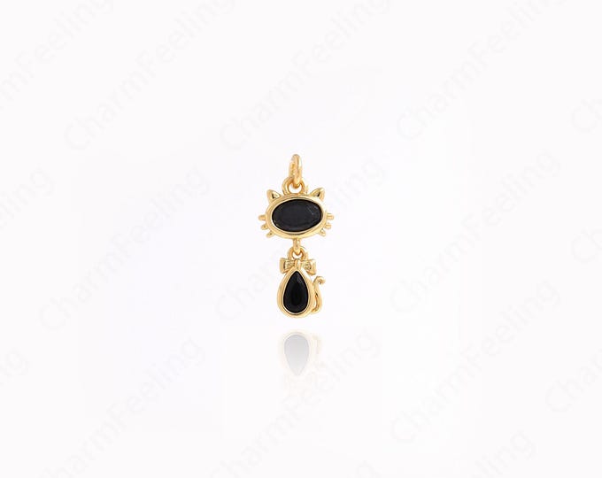 18K Gold Filled Cat Pendant, Micropavé CZ Cat Necklace, Cute Jewelry, Animal Pendant, Animal Charm, DIY Jewelry Accessories, 18.5x8x2mm