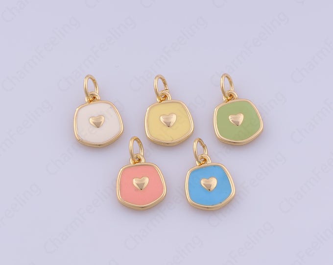 18K Gold Filled Round Enamel Love Heart Pendant,Enamel Heart Necklace, Heart charm, DIY Jewelry Accessories 14.5x9x2mm