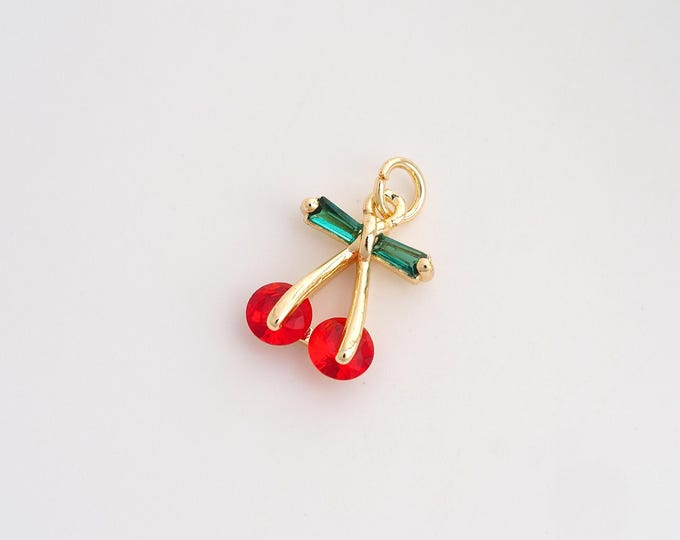 CZ Cherry Pendant,Fruit Pendant,18K Gold Filled Cherry Charm,DIY Jewelry Accessories,18.6x11.5x4.3mm