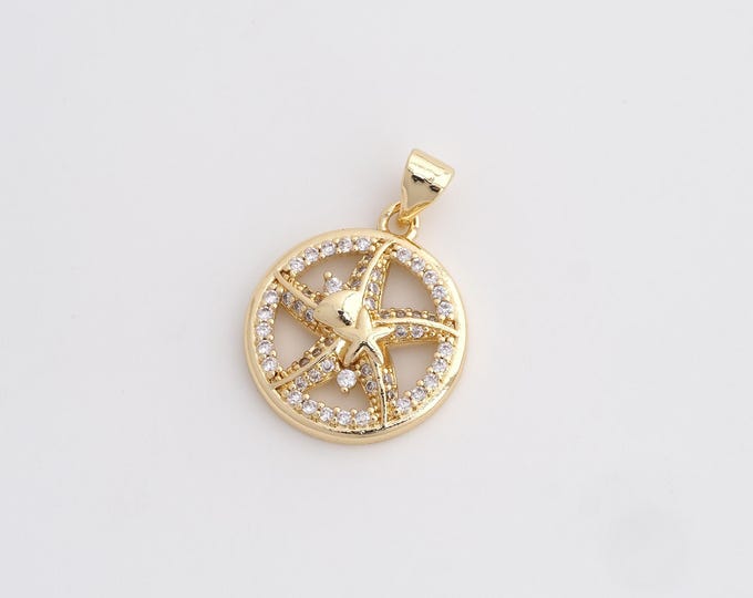 CZ Starfish Pendant,Starfish Pendant,18K Gold Filled Starfish Charm,DIY Jewelry Accessories,25.2x18x3.8mm