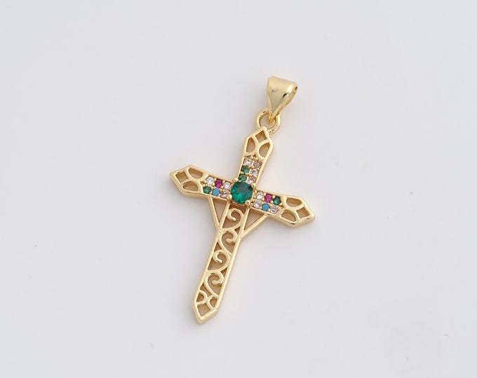 Cross Pendant,Cross Charm,18K Gold Filled Christian Charm,Micropavé CZ Cross Necklace,DIY Jewelry Accessories,36.6x20.7x3.8mm