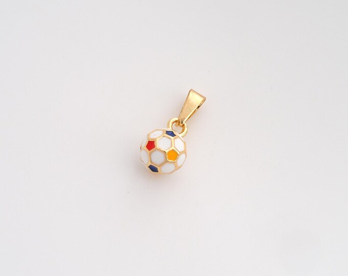 Enamel Football Pendant,Sports Pendant,18K Gold Filled Soccer Charm,DIY Jewelry Accessories,16.6x8x7.8mm