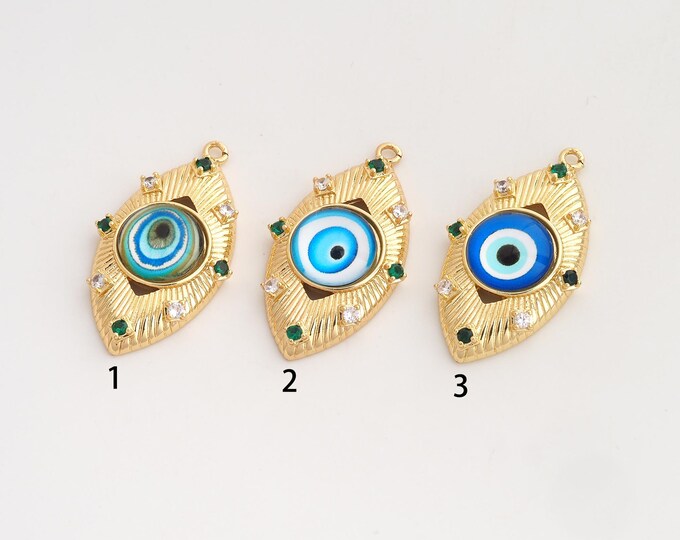 CZ Evil Eye Pendant,Enamel Devil Eye Pendant,18K Gold Filled Eye Charm,DIY Jewelry Accessories,36.5x21x7.3mm