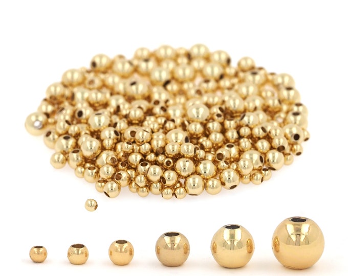 100 PCS,Gold Round Beads, 18K Gold Filled Spacer Round Beads, Gold Plated Beads, Bracelet Beads, DIY Bracelet Necklace Jewelry Making