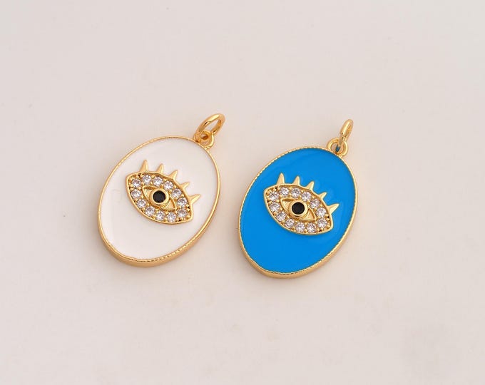 CZ Evil Eye Pendant,Enamel Devil Eye Pendant,18K Gold Filled Eye Charm,DIY Jewelry Accessories,25.3x15x2.5mm