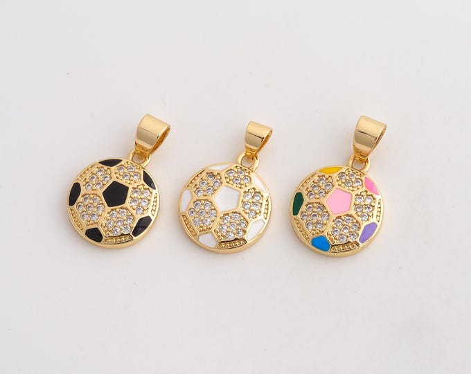CZ Football Pendant,Enamel Sports Pendant,18K Gold Filled Soccer Charm,DIY Jewelry Accessories,21.5x14x3mm