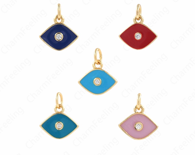 Lucky Eye Necklace, 18K Gold Filled Devil's Eye Pendant, Enamel Charm, Micropavé CZ Eye Pendant, DIY Jewelry Supplies, 13.5x11.5x2mm