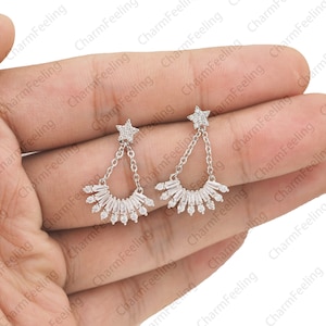 Cz Stone Dangle Chandelier Earrings Studs,Dangle Bridal Studs,Bridal Studs，Earrings for Bride 1pair