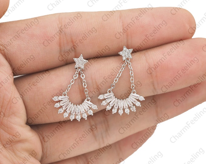 Cz Stone Dangle Chandelier Earrings Studs,Dangle Bridal Studs,Bridal Studs，Earrings for Bride 1pair