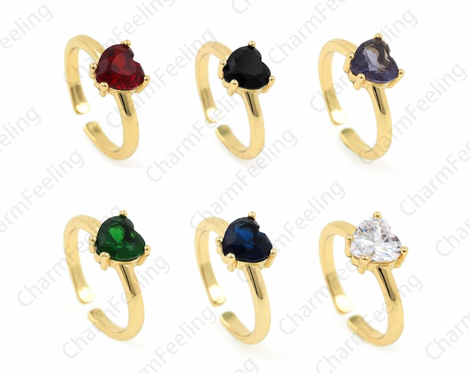 Ruby Ring, Ruby Charm Adjustable Ring, Micropavé Cubic Zirconia Ring, 18K Gold Filled Open Ring,