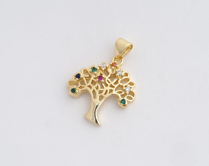 CZ Tree of Life Pendant,Tree Pendant,18K Gold Filled Tree of Life Charm,DIY Jewelry Accessories,25.5x19.4x4mm