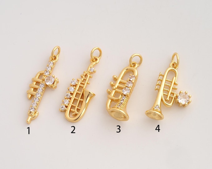 CZ Trumpet Pendant,Musical Instrument Pendant,18K Gold Filled Trumpet Charm,DIY Jewelry Accessories,29x9x3.5mm