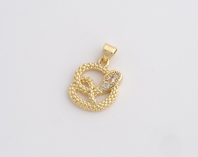 CZ Snake Pendant,Animal Pendant,18K Gold Filled Snake Charm,DIY Jewelry Accessories,22x14.4x3.4mm