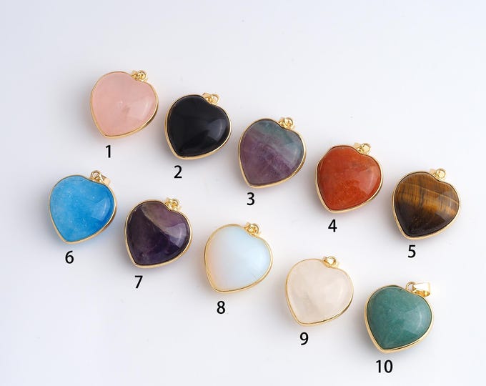 Natural Stone Pendant,Dainty Heart Gemstones Charms,Crystals Gemstones Charm,DIY Jewelry Accessories,30x21.7x11.8mm