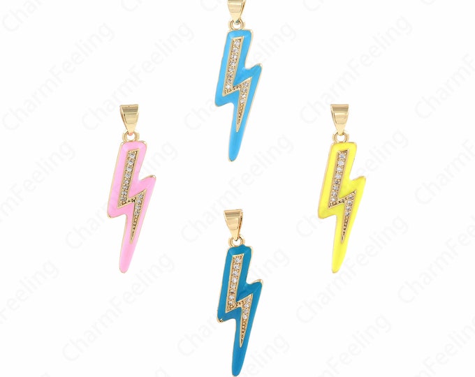 Enamel Lightning Pendant, Lightning Pendant, 18K Gold Filled Lightning Jewelry, DIY Jewelry Making Accessories 33x8.5x3mm