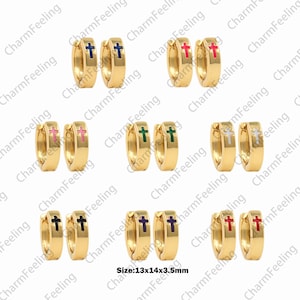 1 paar, cross ronde oorbellen, 18K goud gevulde religieuze oorbellen, religieuze charme, oorbellen accessoires, christelijke oorbellen, 13x14x3.5mm