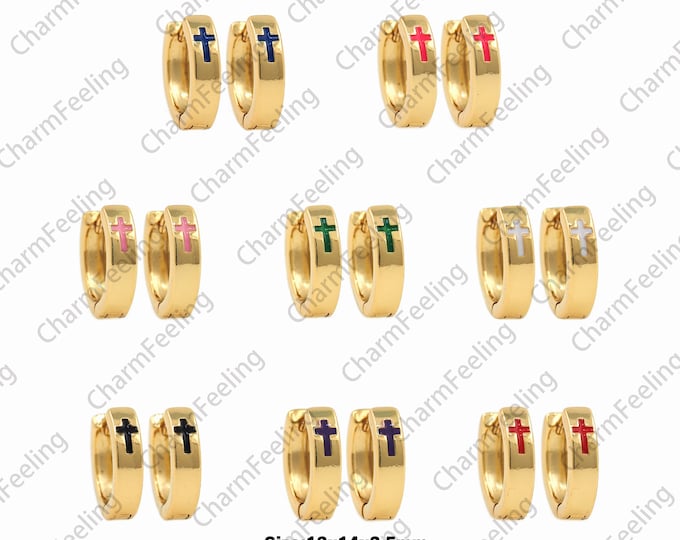 1 Pair, Cross Round Earrings, 18K Gold Filled Religious Earrings, Religious Charm, Earring Accessories, Christian Earrings, 13x14x3.5mm