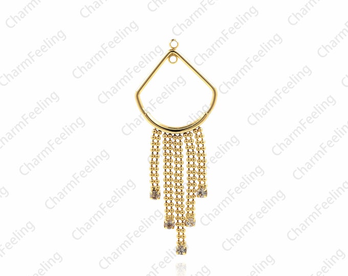 Shinny Drop Chain Tassel, Gold Color Chain Charm for Tassel Earrings 67x25.4mm 1pcs