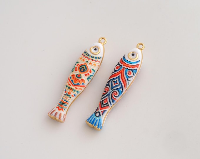 Enamel Fish Pendant,Marine Life Pendant,18K Gold Filled Fish Charm,DIY Jewelry Accessories,36x8.7x7mm