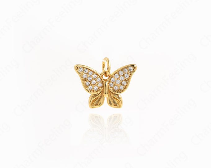 18K Gold Filled Butterfly Pendant,Micropavé CZ Animal Pendant Insect Charm,Butterfly Charm,DIY Jewelry Accessories 13.2x16x2.5mm