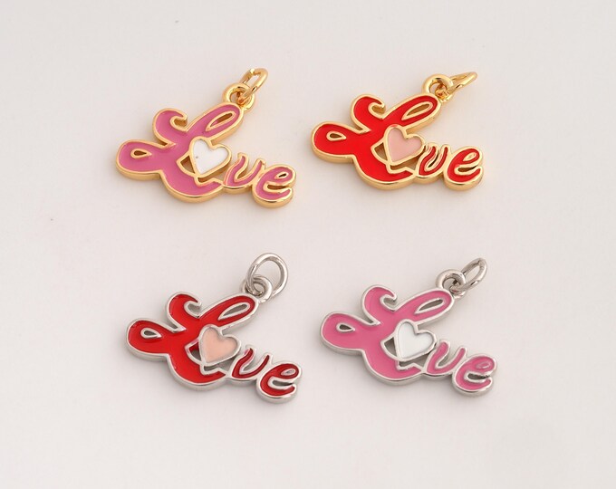 Enamel LOVE Pendant,Heart Pendant,18K Gold Filled Letter Charm,DIY Jewelry Accessories,18x19.3x2mm