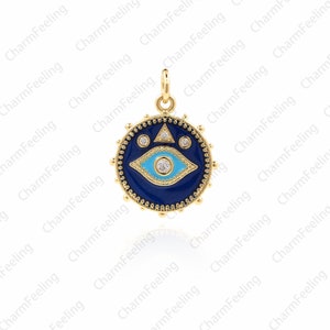 Cubic Zirconia Gold CZ Eye ，Round Coin Medallion Charm ，CZ Gold Plated Eye stone 22×16×2.1mm  1pcs