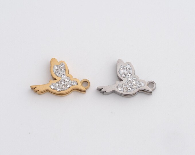 Stainless Steel Bird Pendant,Flying Charms,CZ Animal Charm, DIY Jewelry Supplies,14.6x9.2x2.3mm