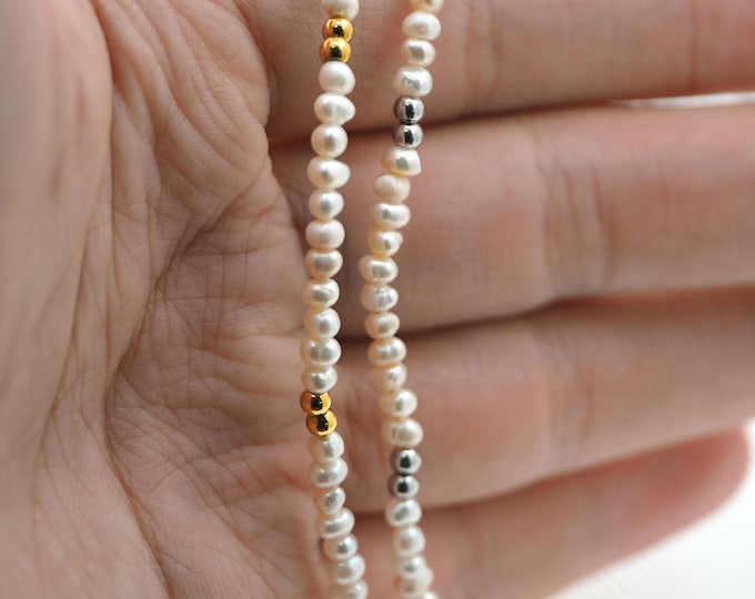Pearl Necklace,Lobster Clasp Necklace,18K Gold Filled Simple Necklace, Spacer Beads Necklace, Round Necklace,45cm