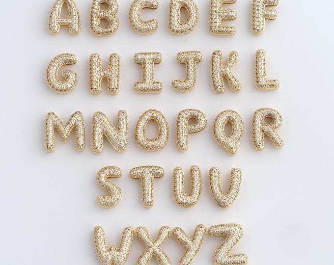 18K Gold Filled Initial Pendant, Micropavé CZ Letter Pendant, Alphabet Charm, DIY Jewelry Accessories, 13.5x11x5mm