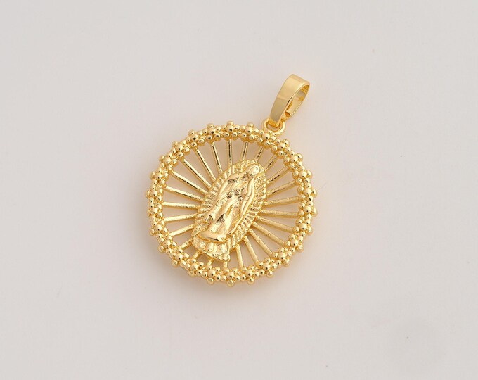 Virgin Mary Pendant,Religious Pendant,18K Gold Filled Catholic Charm,DIY Jewelry Accessories,32.7x23.7x3.6mm
